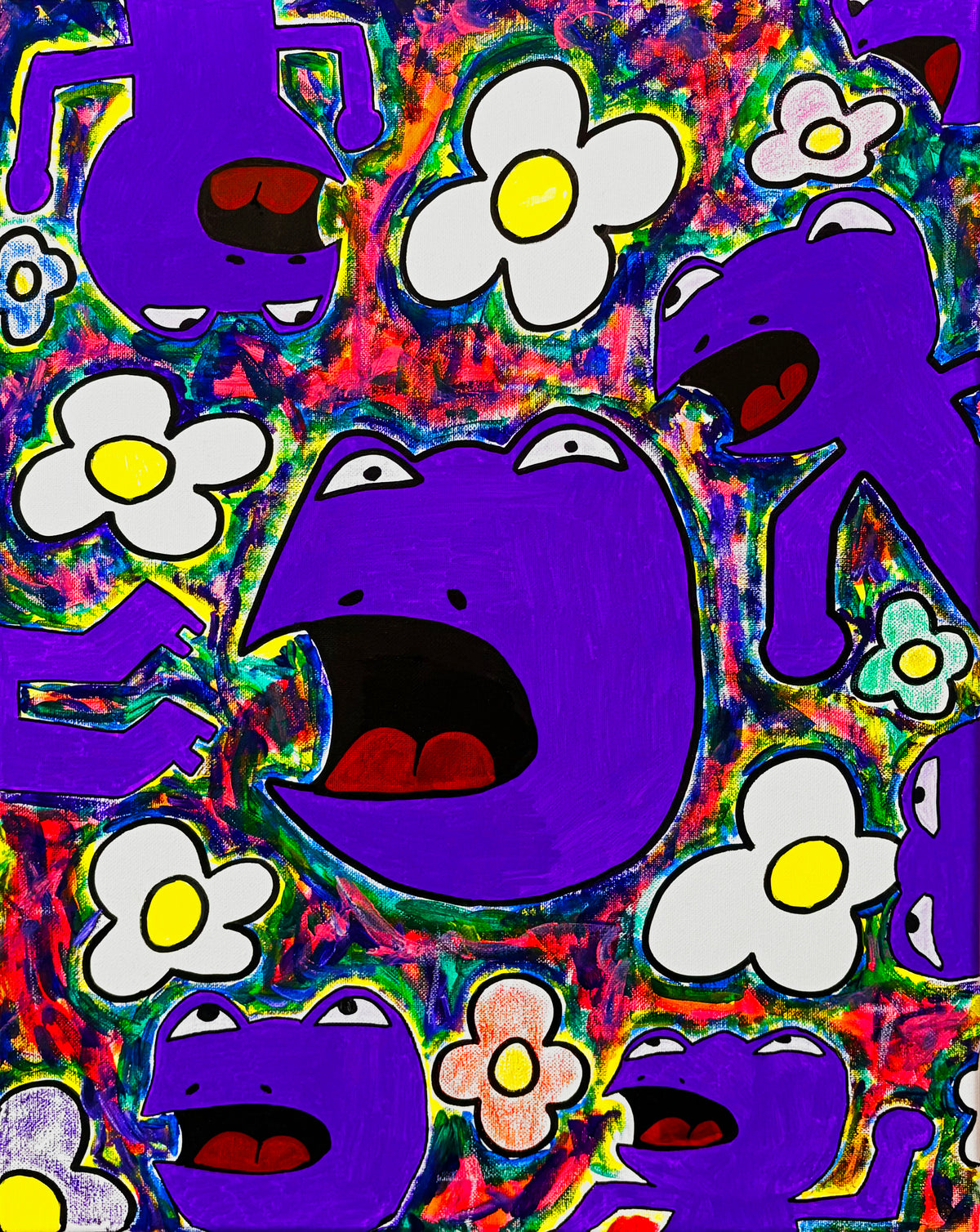 "Purple Frogs" (Original) 20" by 16" Acrylic Painting