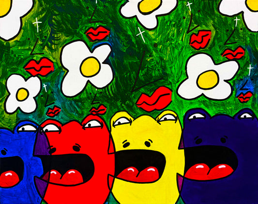 "Colorful Frogs" (Original Painting) 20" by 16" Acrylic Painting