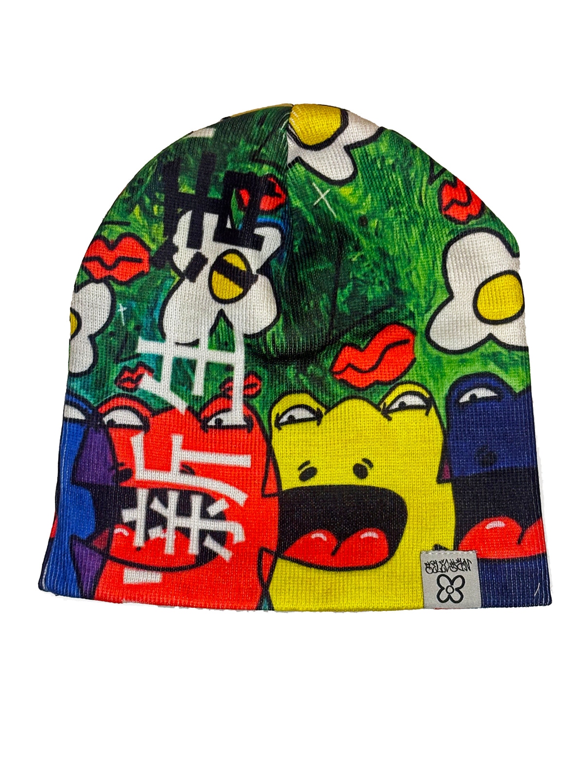 Green Colorful Frogs Beanie (Satin Interior)