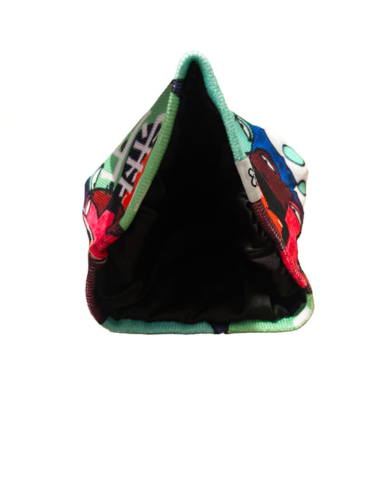 Blue Colorful Frogs Beanie (Satin Interior)