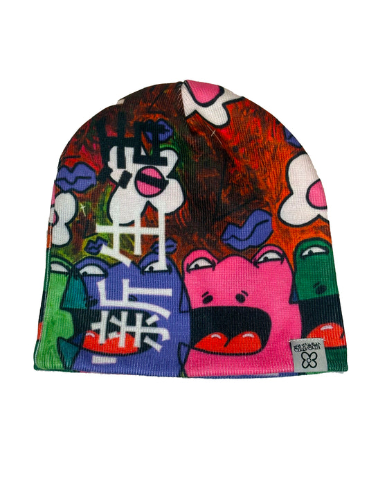 Orange Colorful Frogs Beanie (Satin Interior)